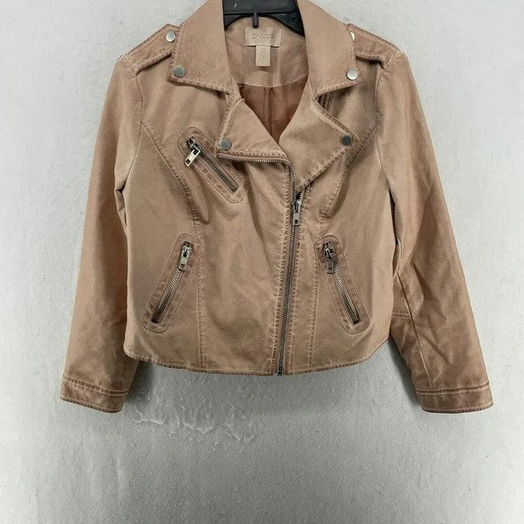 Chico's Jackets & Blazers - Chico's Motorcycle Jacket Women's Sz 0P Blush Pink Full-Zip Cropped Faux Leather